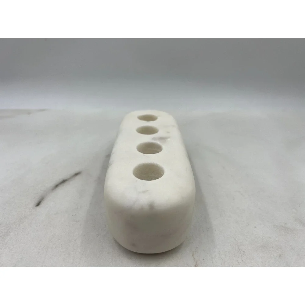 West Elm Candle Holder White Gray Fleck Marble Holds 4